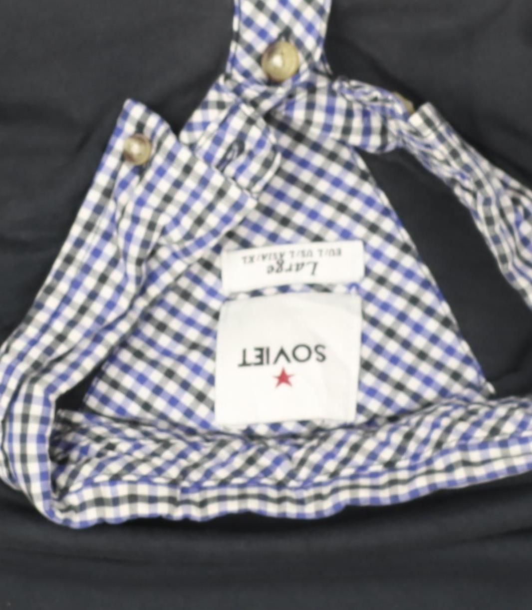 Soviet Mens Black Check Collar Polo Shirt Size L Short Sleeve Cotton