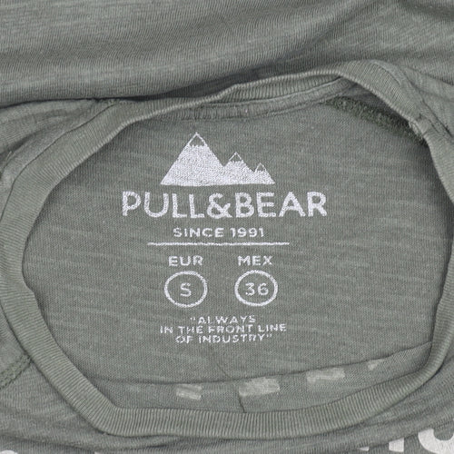 Pull&Bear Men's Green Graphic Outdoor Cotton T-Shirt Size S