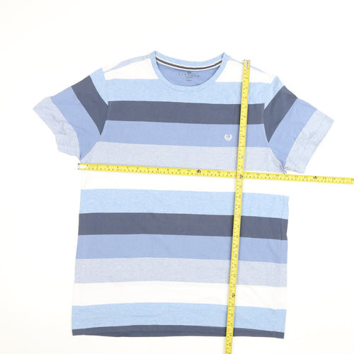 Lincoln Men's Blue Striped Cotton Blend Crew Neck T-Shirt Large