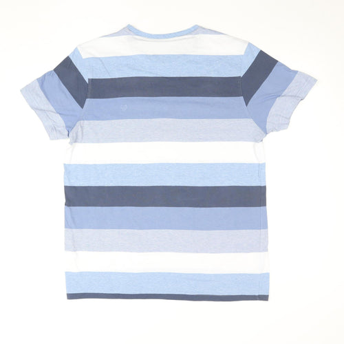Lincoln Men's Blue Striped Cotton Blend Crew Neck T-Shirt Large