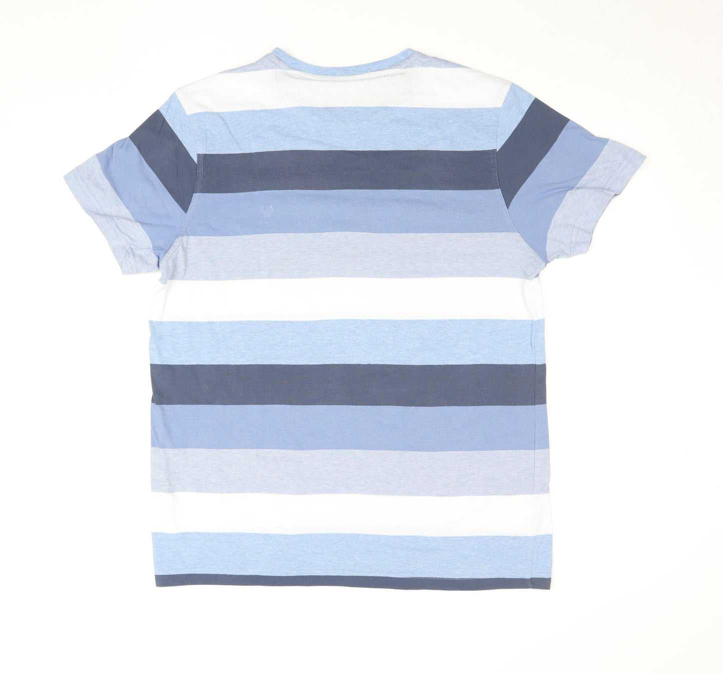 Lincoln Men's Blue Striped Cotton Blend Crew Neck T-Shirt Large