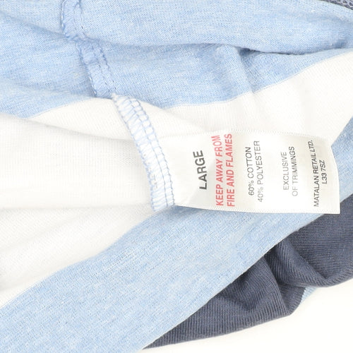 Lincoln Men's Blue Striped Cotton Blend Crew Neck T-Shirt Large