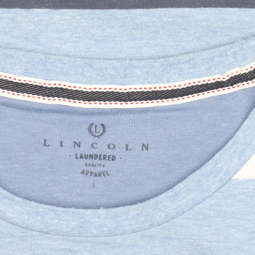 Lincoln Men's Blue Striped Cotton Blend Crew Neck T-Shirt Large