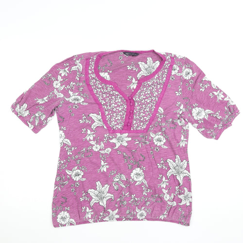 Marks and Spencer Women's Pink Floral Cotton Short Sleeve T-Shirt Size 12