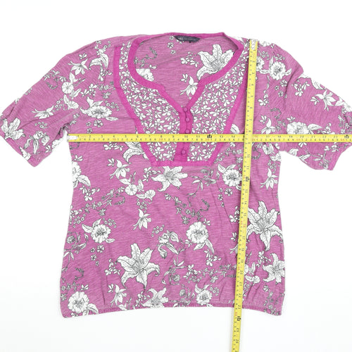 Marks and Spencer Women's Pink Floral Cotton Short Sleeve T-Shirt Size 12