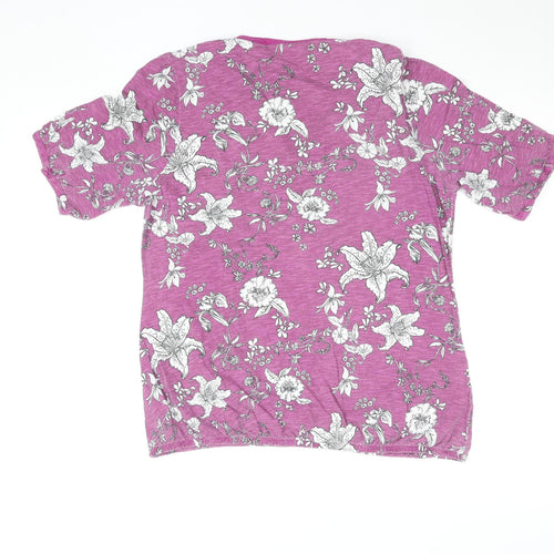 Marks and Spencer Women's Pink Floral Cotton Short Sleeve T-Shirt Size 12