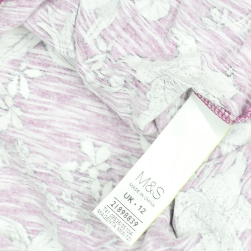 Marks and Spencer Women's Pink Floral Cotton Short Sleeve T-Shirt Size 12
