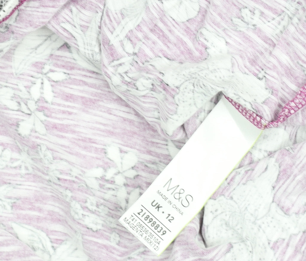 Marks and Spencer Women's Pink Floral Cotton Short Sleeve T-Shirt Size 12