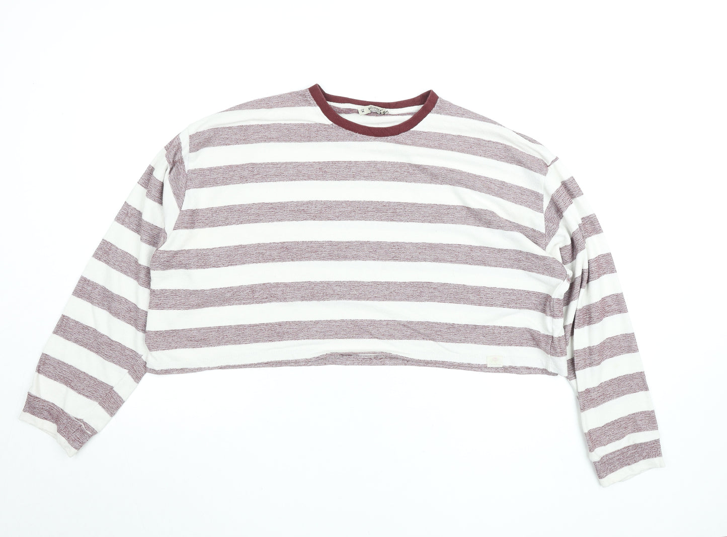 Pull & Bear Women's Red White Striped Cropped Long Sleeve T-Shirt Size 12