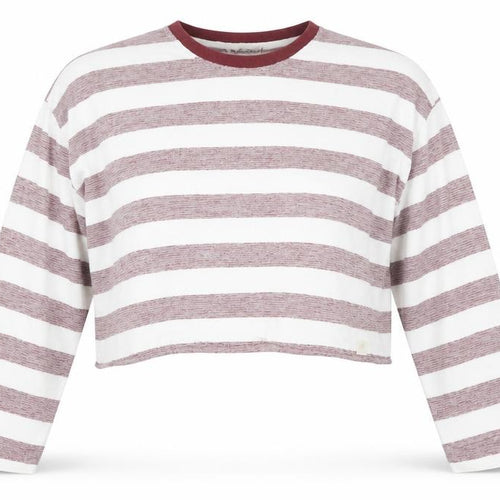 Pull&Bear Women's Red White Striped Cropped Long Sleeve T-Shirt Size 12