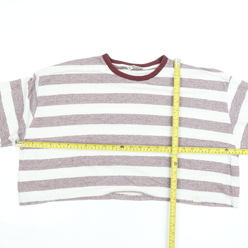 Pull & Bear Women's Red White Striped Cropped Long Sleeve T-Shirt Size 12
