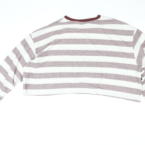 Pull & Bear Women's Red White Striped Cropped Long Sleeve T-Shirt Size 12