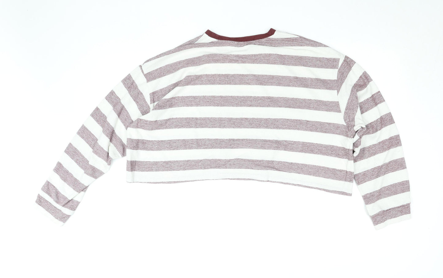 Pull & Bear Women's Red White Striped Cropped Long Sleeve T-Shirt Size 12
