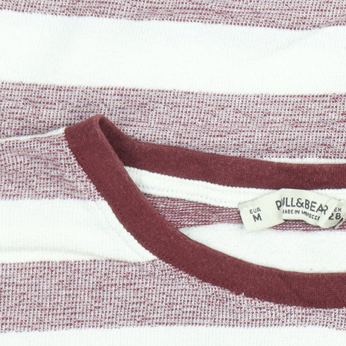 Pull & Bear Women's Red White Striped Cropped Long Sleeve T-Shirt Size 12
