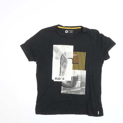Jack & Jones Men’s Black Graphic Crew Neck Cotton T-Shirt Size L