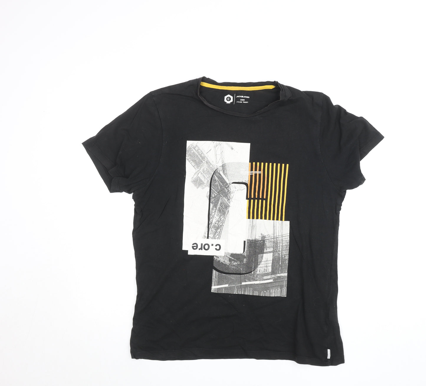 Jack & Jones Men’s Black Graphic Crew Neck Cotton T-Shirt Size L