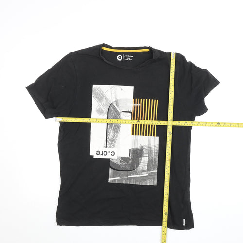 Jack & Jones Men’s Black Graphic Crew Neck Cotton T-Shirt Size L
