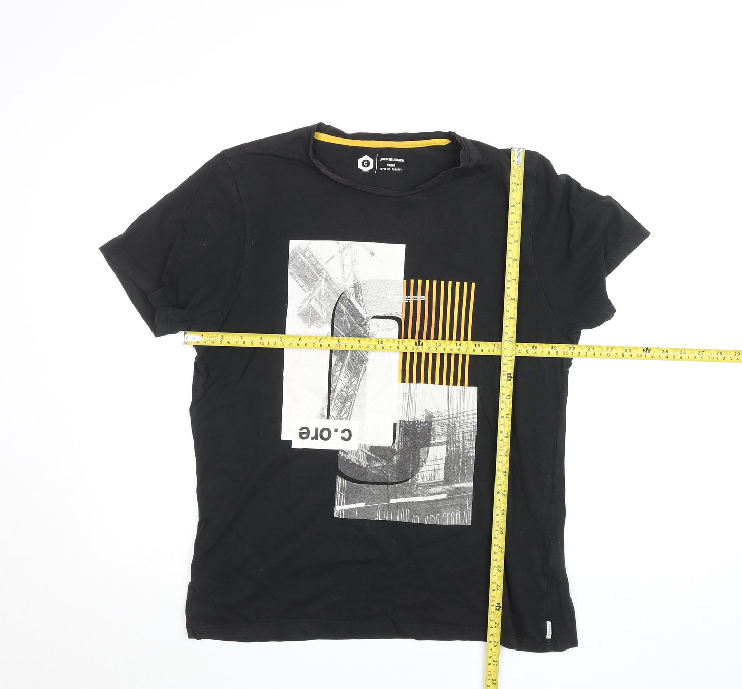 Jack & Jones Men’s Black Graphic Crew Neck Cotton T-Shirt Size L