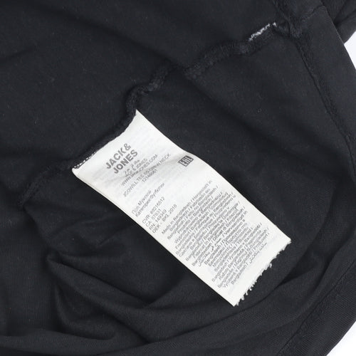 Jack & Jones Men’s Black Graphic Crew Neck Cotton T-Shirt Size L
