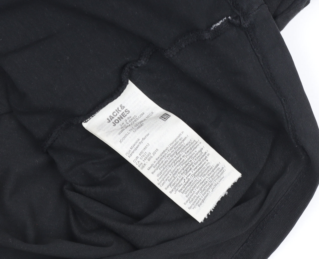 Jack & Jones Men’s Black Graphic Crew Neck Cotton T-Shirt Size L