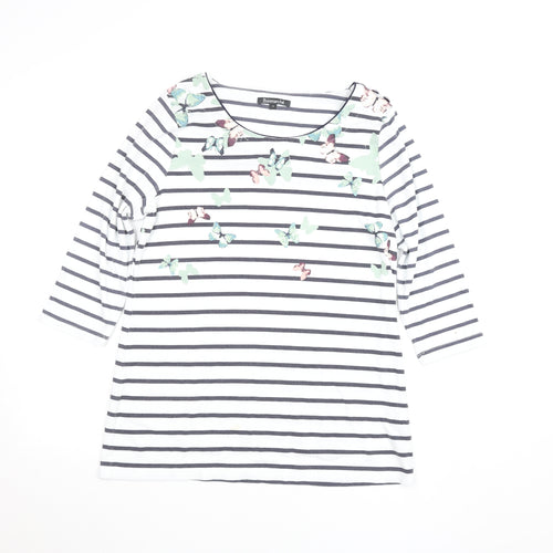 Bonmarché Women’s White Striped Butterfly T-Shirt Size 14 3/4 Sleeve