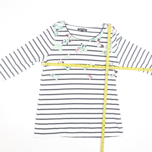 Bonmarché Women’s White Striped Butterfly T-Shirt Size 14 3/4 Sleeve