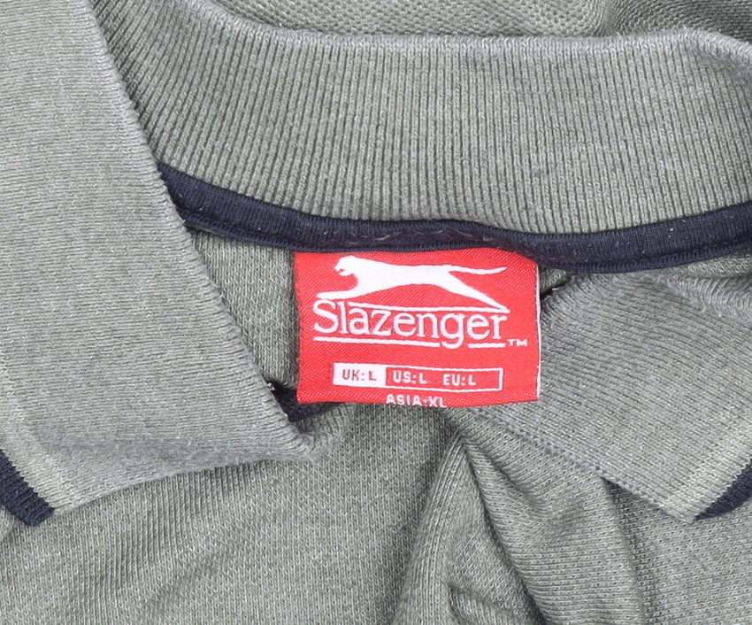 Slazenger Men's Green L Polo Shirt Regular Fit Collared