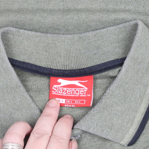 Slazenger Men's Green L Polo Shirt Regular Fit Collared