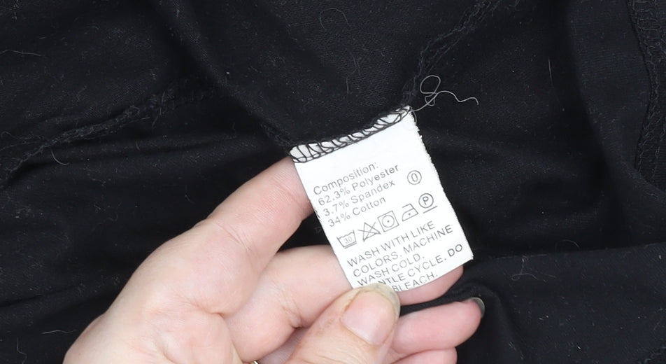 Romwe Womens Black Anime Print Crew Neck Short Sleeve T-Shirt Size 10