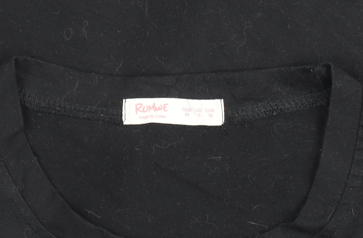 Romwe Womens Black Anime Print Crew Neck Short Sleeve T-Shirt Size 10