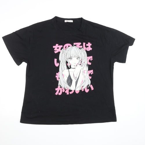 Romwe Womens Black Anime Graphic T-Shirt Size 10 Polyester Blend