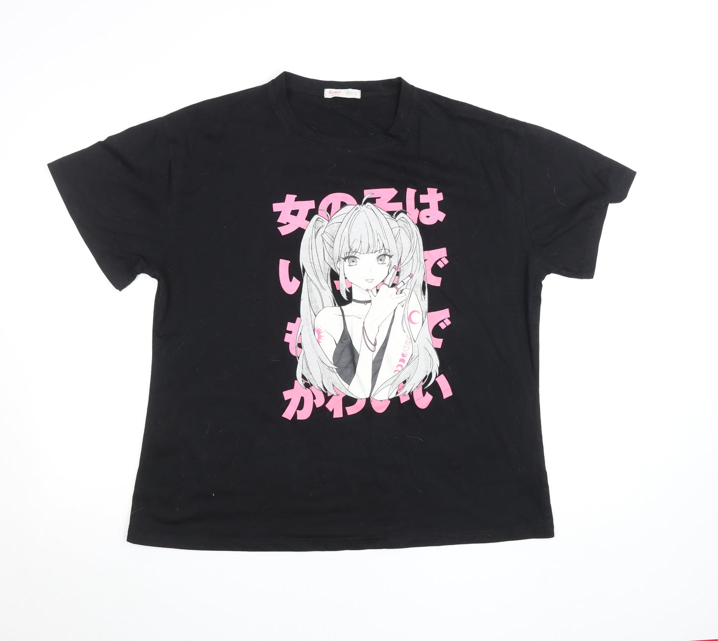 Romwe Womens Black Anime Graphic T-Shirt Size 10 Polyester Blend