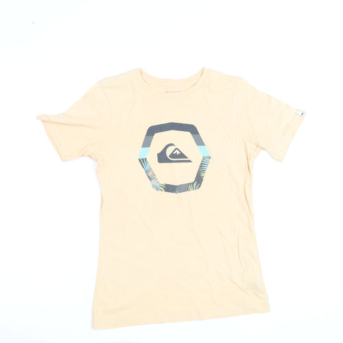 Quiksilver Women's Beige Graphic Cotton T-Shirt Size 12 Regular Fit