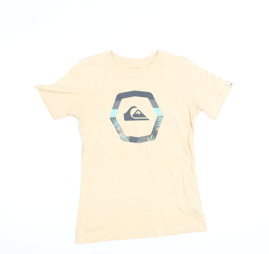 Quiksilver Women's Beige Graphic Cotton T-Shirt Size 12 Regular Fit