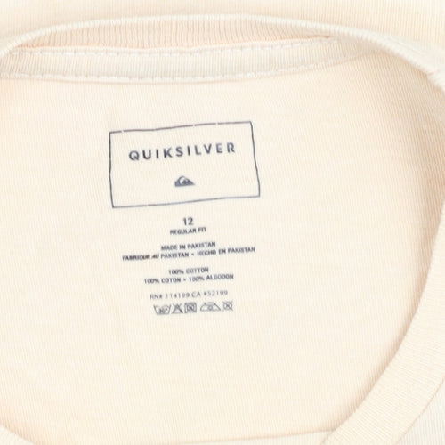 Quiksilver Women's Beige Graphic Cotton T-Shirt Size 12 Regular Fit