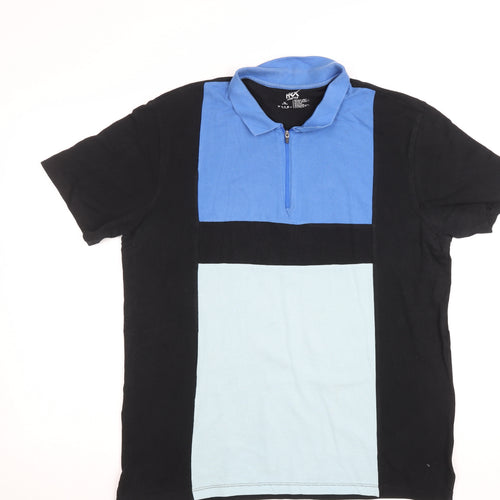HFX Lifestyle Men's Blue Colourblock Zip Polo Shirt XL Cotton Blend