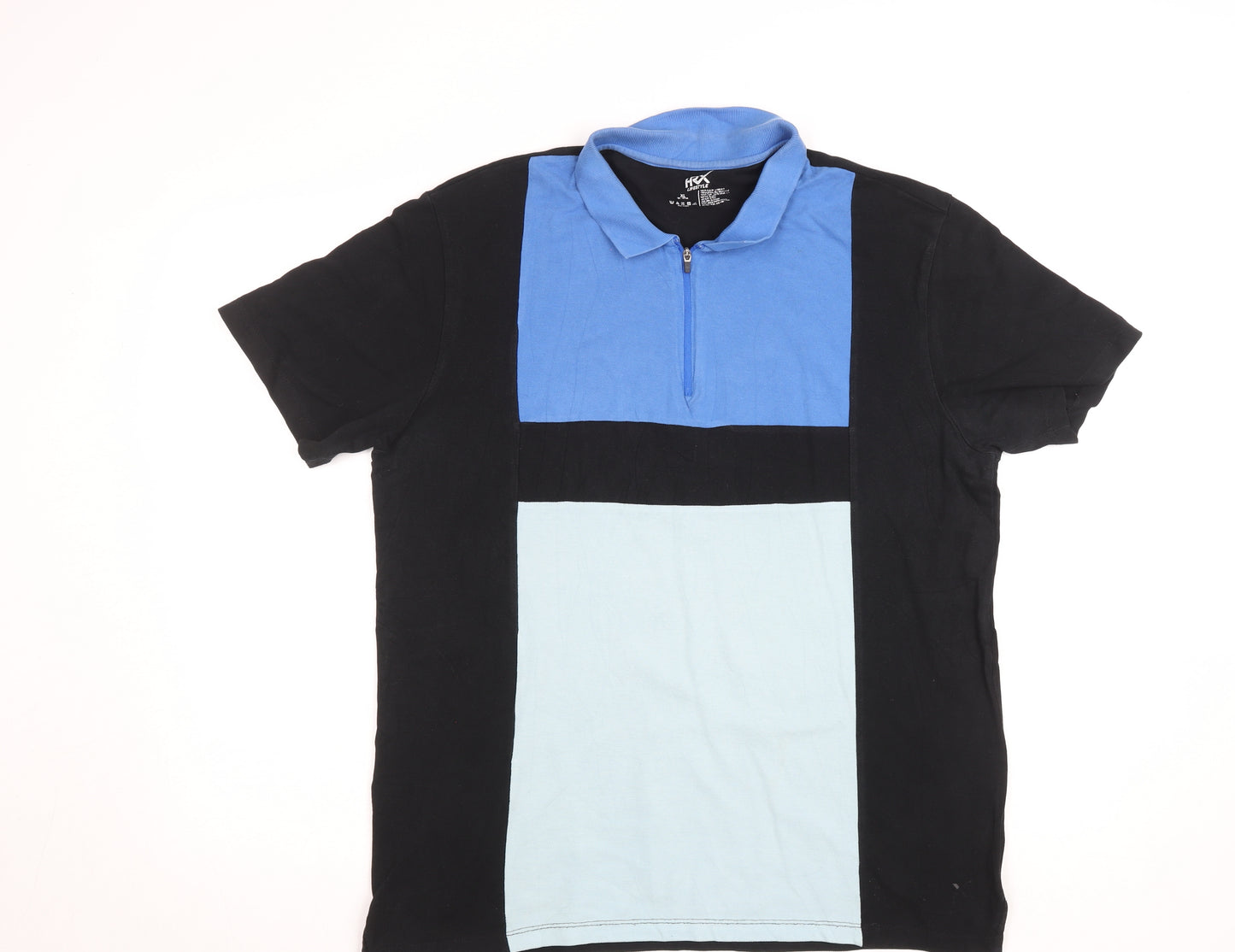 HFX Lifestyle Men's Blue Colourblock Zip Polo Shirt XL Cotton Blend