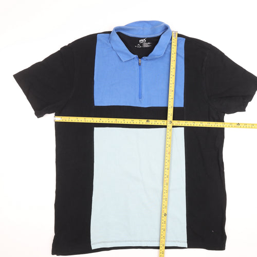 HFX Lifestyle Men's Blue Colourblock Zip Polo Shirt XL Cotton Blend