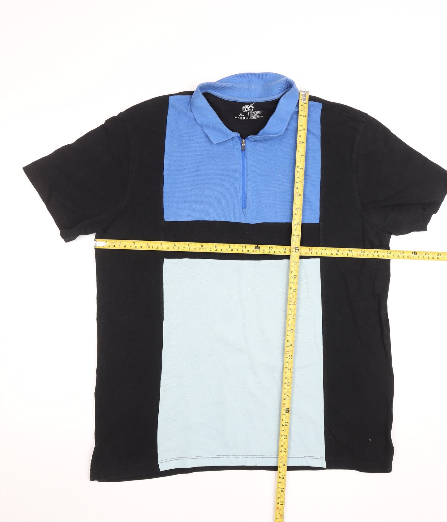 HFX Lifestyle Men's Blue Colourblock Zip Polo Shirt XL Cotton Blend