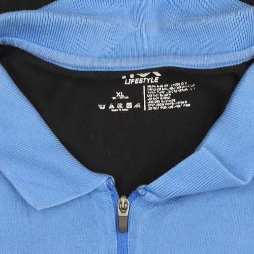 HFX Lifestyle Men's Blue Colourblock Zip Polo Shirt XL Cotton Blend