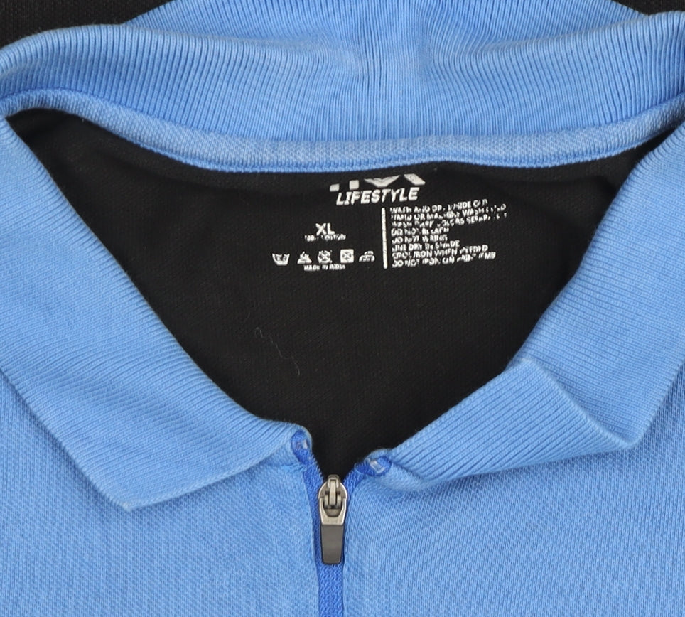 HFX Lifestyle Men's Blue Colourblock Zip Polo Shirt XL Cotton Blend