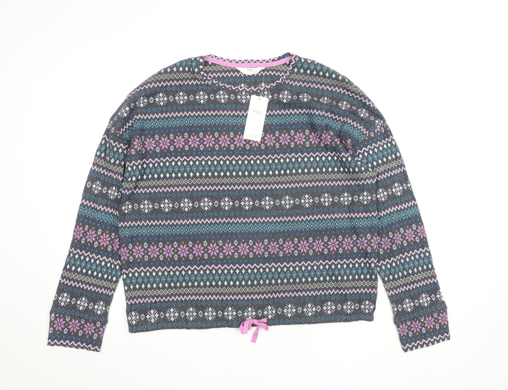 Marks and Spencer Womens Grey Fair Isle Long Sleeve Jersey Top L