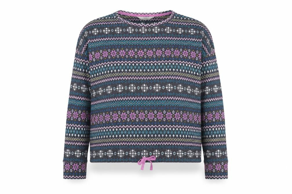 Marks and Spencer Womens Grey Fair Isle Long Sleeve Jersey Top L