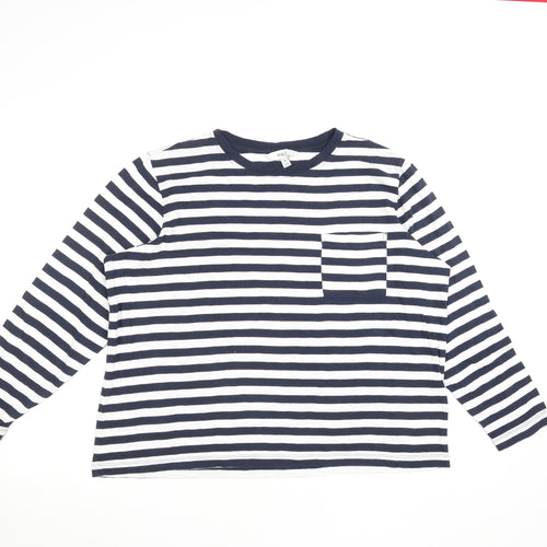 Marks and Spencer Women’s Blue Striped Long Sleeve Cotton T-Shirt Size 16