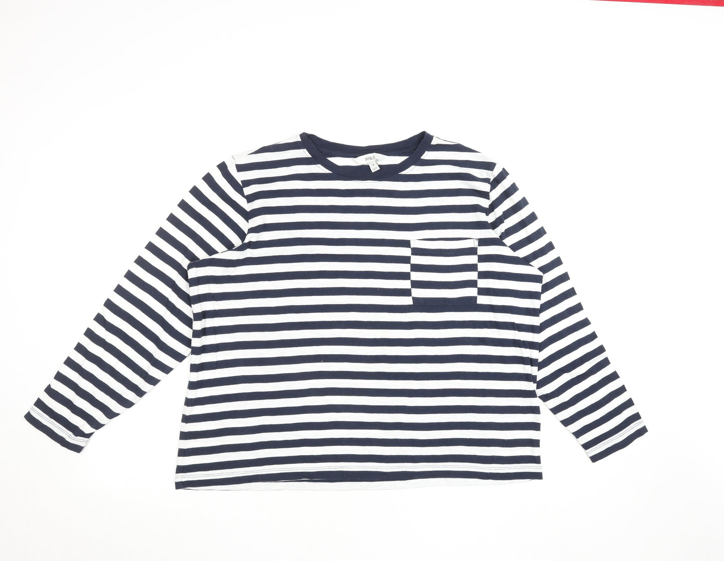 Marks and Spencer Women’s Blue Striped Long Sleeve Cotton T-Shirt Size 16