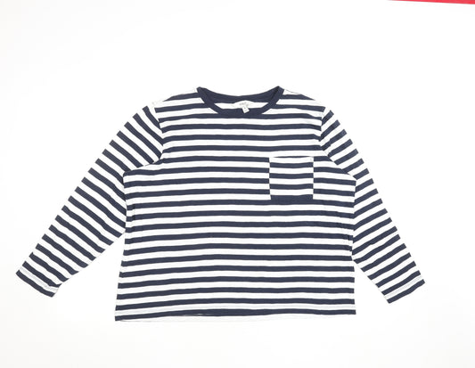 Marks and Spencer Women’s Blue Striped Long Sleeve Cotton T-Shirt Size 16