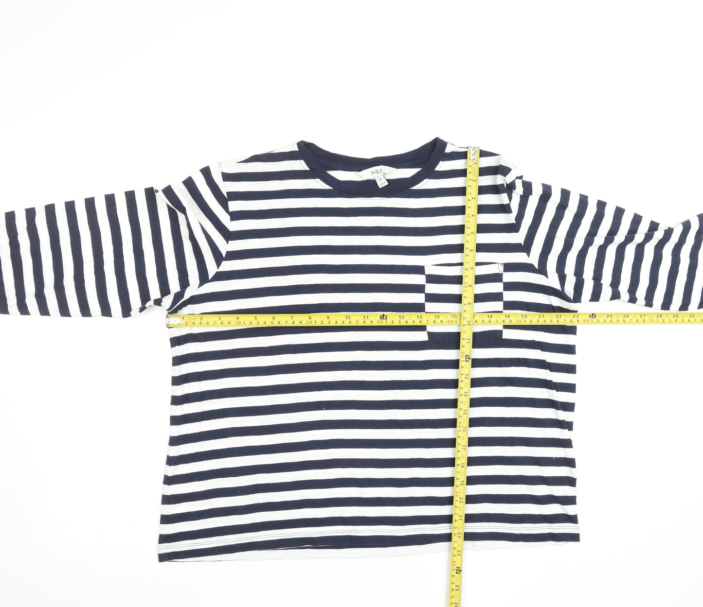 Marks and Spencer Women’s Blue Striped Long Sleeve Cotton T-Shirt Size 16