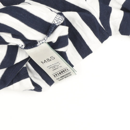 Marks and Spencer Women’s Blue Striped Long Sleeve Cotton T-Shirt Size 16