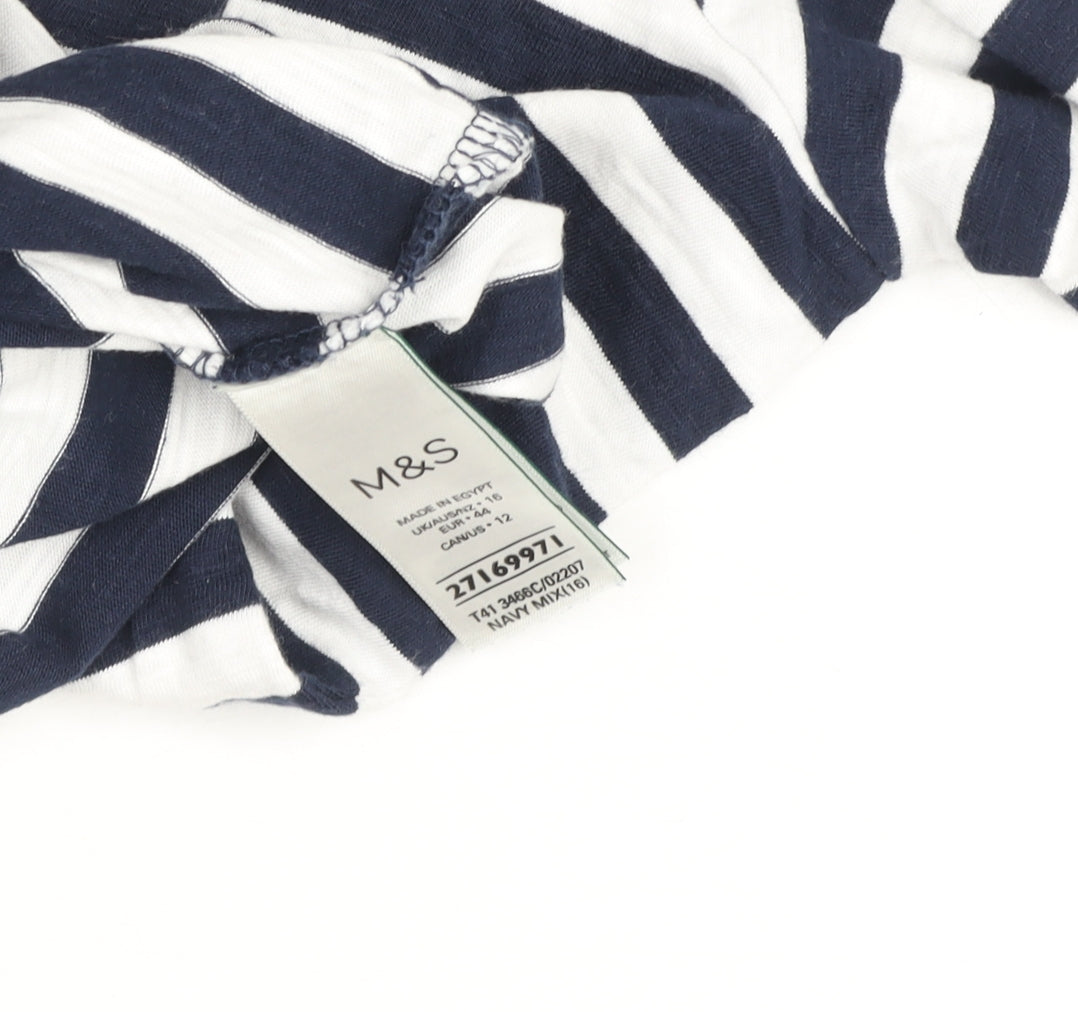 Marks and Spencer Women’s Blue Striped Long Sleeve Cotton T-Shirt Size 16