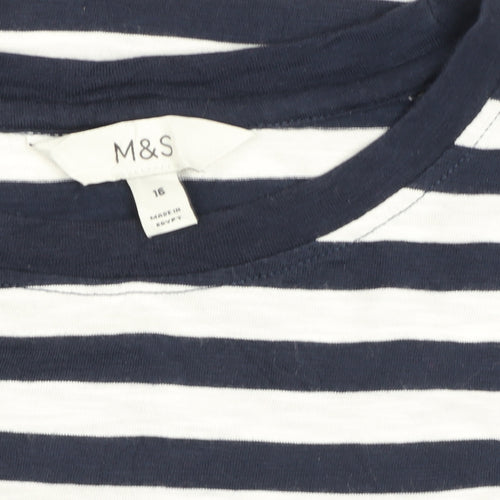 Marks and Spencer Women’s Blue Striped Long Sleeve Cotton T-Shirt Size 16